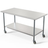 30" x 60" 18-Gauge 304 Stainless Steel Commercial Work Table with Casters, CT3060-18C.